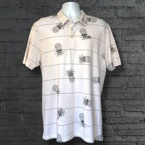 Travis Mathew Stacked Deck Pineapple Polo Men’s XL White Gray Golf Performance